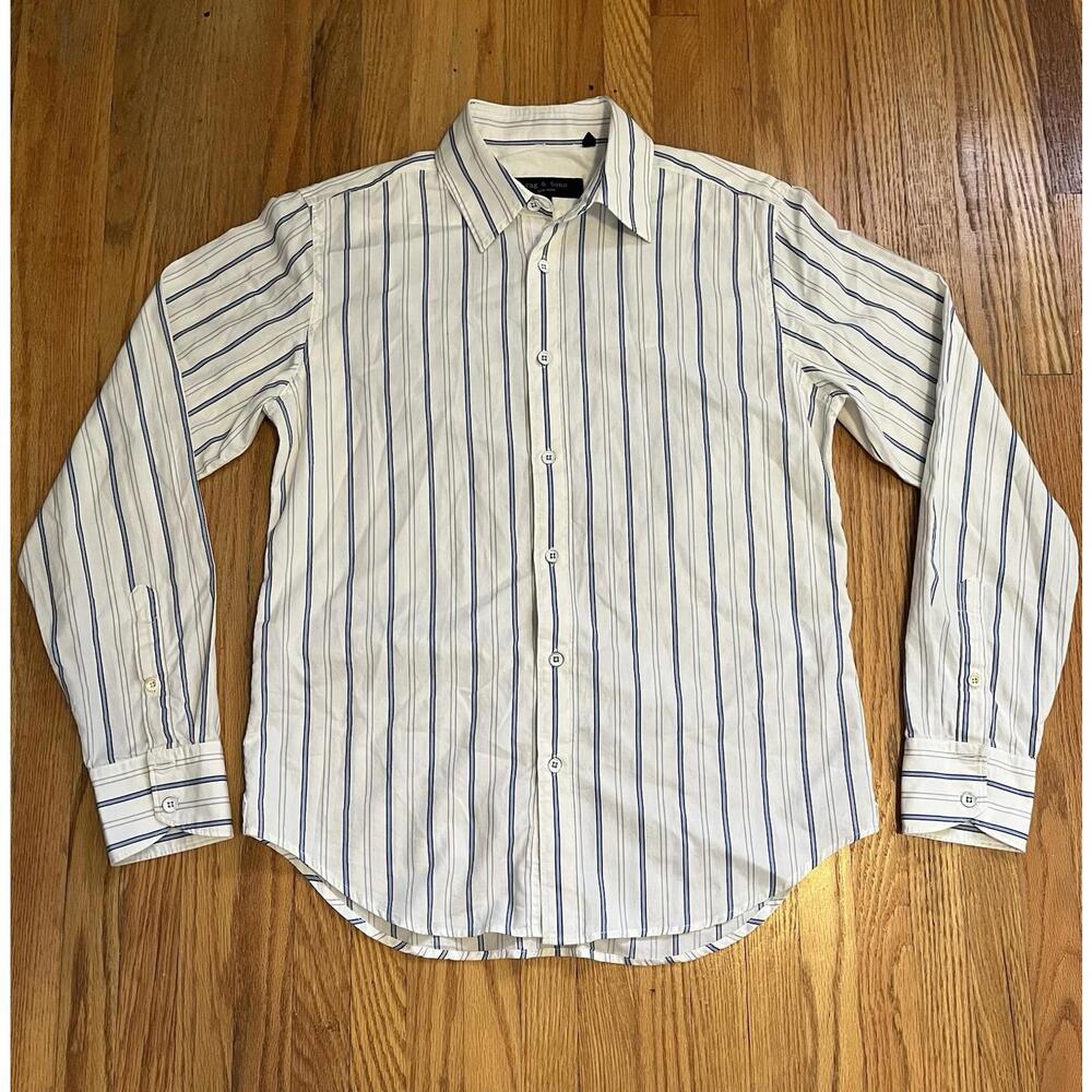 rag & bone New York Pinstripe Button Up Shirt Mens S Regular White